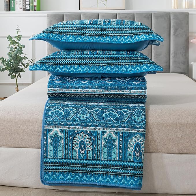 BEDIFANY Cotton California King Size Quilt Sets, Lightweight Overiszed King Bedspread Soft Quilted Reversible Boho Coverlets Set for Bed Decorations for All Seasons, 3 Pieces