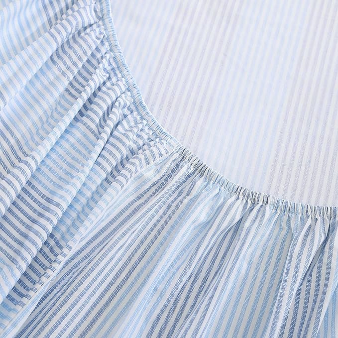 Tommy Bahama - Queen Sheets, Super Soft Cotton Percale Bedding Set with Matching Pillowcases, Crisp & Cool, Coastal Room Essentials (Weekend Stripe Blue, Queen)
