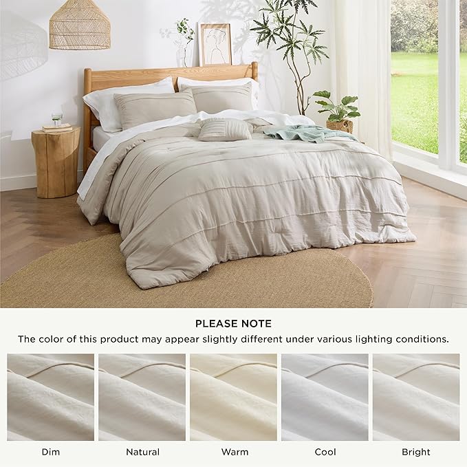 Bedsure California King Comforter Set - 4 Pieces Pinch Pleat Bed Set, Beige Boho Bedding for All Season, 1 Soft Comforter, 2 Pillowcases, 1 Decorative Pillow