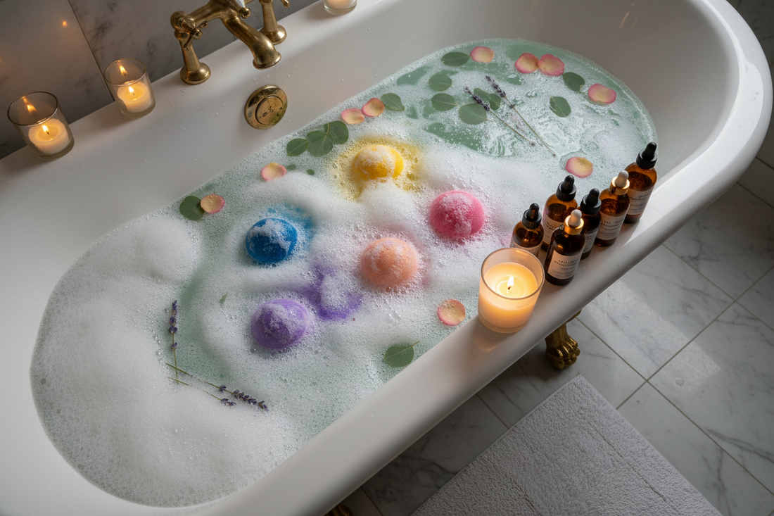 Aromatherapy Bath Rituals Using Bath Bombs, Carrier & Essential Oils, and Bubble Bath Therapy