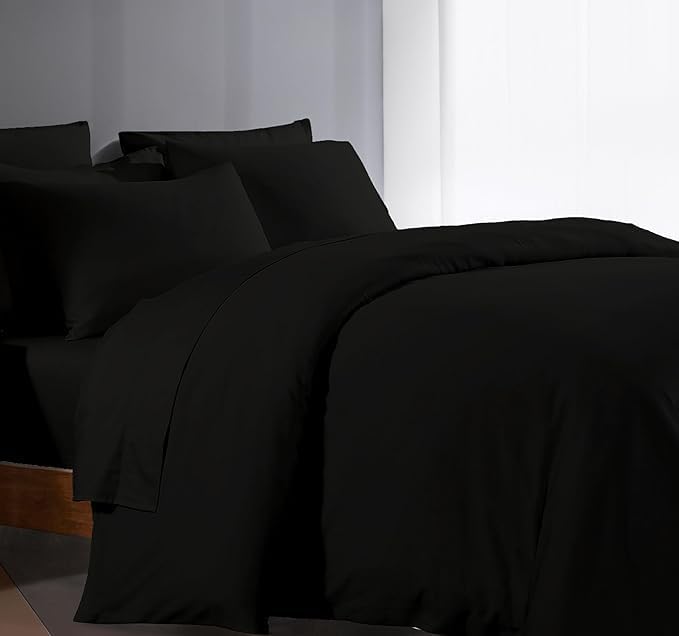 1000 Thread Count 100% Egyptian Cotton Duvet Cover Super King Size Cotton Black Long Staple Quilt 120"x120" Silky Soft, Breathable with Zipper -3 Piece All Season Duvet Cover Set for Comforter