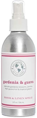ECO CANDLE CO. Room & Linen Spray, Gardenia & Guava, 8 oz. - Scents Of Gardenia, Jasmine, Guava, & Tropical Greens - Recycled Aluminum Bottle, No Propellents, Pump Top, All Natural Ingredients