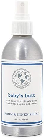 ECO CANDLE CO. Room & Linen Spray, Baby's Butt, 8 oz. - Scents Of Lavender, Baby Powder, & Vanilla - Recycled Aluminum Bottle, No Propellents, Pump Top, All Natural Ingredients