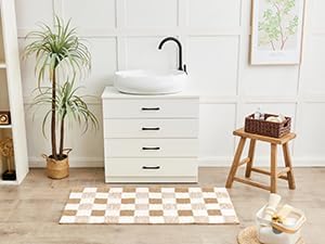 CozeCube Bath mats for Bathroom Non Slip, Fluffy Absorbent Microfiber Bath mat Washable, Aesthetic Bathroom Rugs, Small Beige Checkered Bath mat, Beige, 24" x 16"