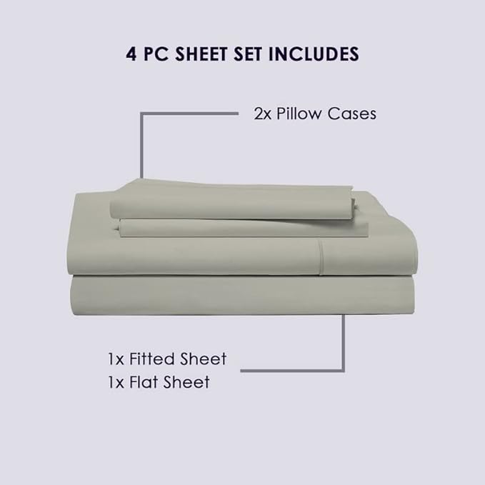 Pizuna Pure 100% Cotton Sheets California King Size, 800 Thread Count Long Staple Cotton Crisp Sateen Sheets California King with 15inch Deep Pocket (Combed Silver Cotton Sheets California King)