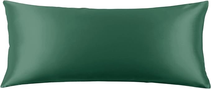 THXSILK Set of 2 100% Mulberry Silk Pillowcase for Hair and Skin, Grade 6A+ Mulberry Silk Pillow Cases 22 Momme, Hypoallergenic Pillow Case Cover with Zipper (Body Size 20"x54", Green)