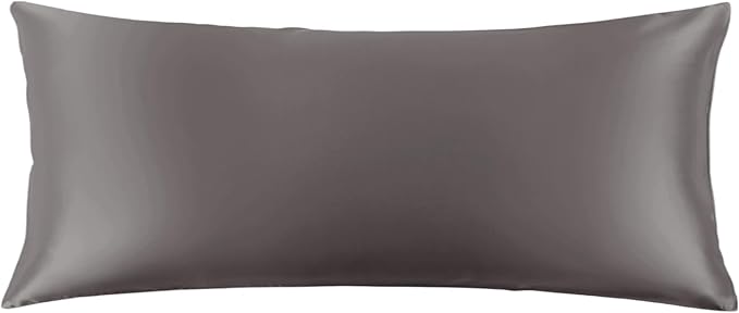 THXSILK 100% Mulberry Silk Pillowcase for Hair and Skin, Both Sides 22 Momme Pure Natural Silk Body Pillowcase, Soft Breathable Zipper Pillow Case Body Size 20"x54", Dark Grey