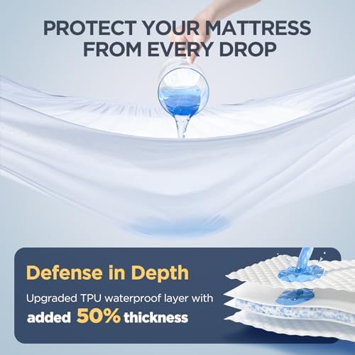 Waterproof King Mattress Protector Made from Silver-Infused Bamboo Rayon for Better Health, Odor-Free Hypoallergenic King Mattress Cover, 3D Air Quiet Bed Cover Fits 6"-21"