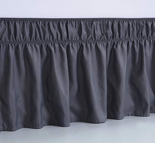 MEILA Wrap Around Bed Skirt Three Fabric Sides Elastic Dust Ruffled 16 Inch Tailored Drop,Easy to Install Fade Resistant-Dark Grey, Twin/Full