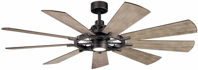 KICHLER Gentry 65” LED Ceiling Fan in Anvil Iron, Extra Large Indoor Fan with Reversible Blades and Modern Design, 300265AVI