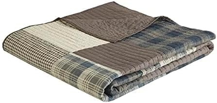 Woolrich Winter Hills Reversible Quilt Set - Cottage Styling Reversed to Solid Color, All Season Lightweight Coverlet, Cozy Bedding Layer, Matching Shams, Oversized Full/Queen, Plaid Tan 3 Piece