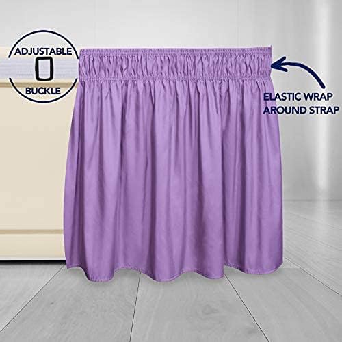 PureFit Wrap Around Ruffled Bed Skirt with Adjustable Elastic Belt - 18 Inch Drop Easy to Put On, Wrinkle Free Bedskirt Dust Ruffles, Bed Frame Cover for Queen, King and C-King Size Beds, Lavender