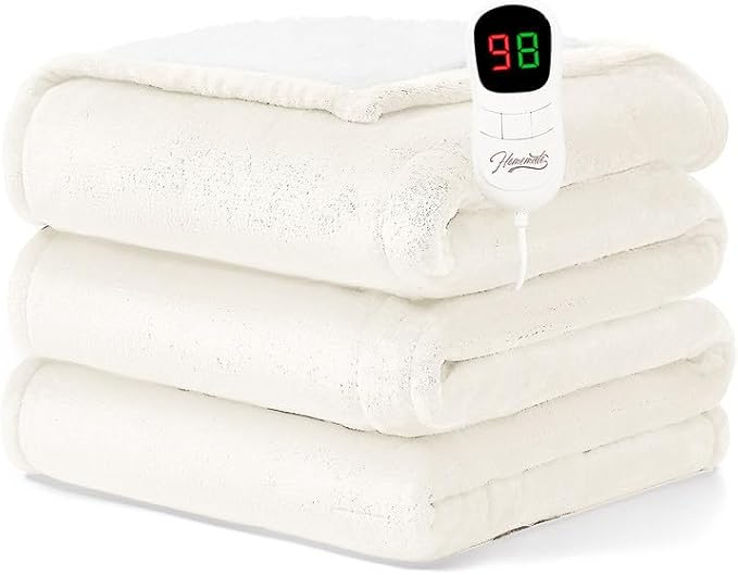 Homemate Electric Heated Blanket Full Size - 72"x84" Heating Blanket Full Size 1/2/4/6/8 Hours Auto-Off 10 Heat Level Over-Heat Protection Flannel Sherpa ETL Certification