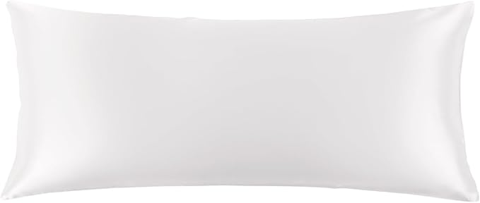 THXSILK 100% Pure Mulberry Silk Pillowcase for Hair and Skin, 22 Momme Mulberry Silk Pillow Case Body Size, Real Silk Body Pillowcase with Zipper (White, Body Size 20"x54")