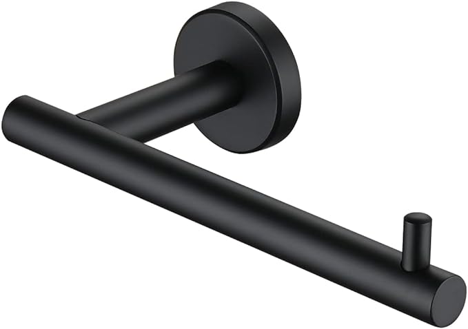 JQK Black Toilet Paper Holder, 5 Inch 304 Stainless Steel Thick 0.8mm Tissue Paper Dispenser, Matte Black Wall Mount, TPH100-PB