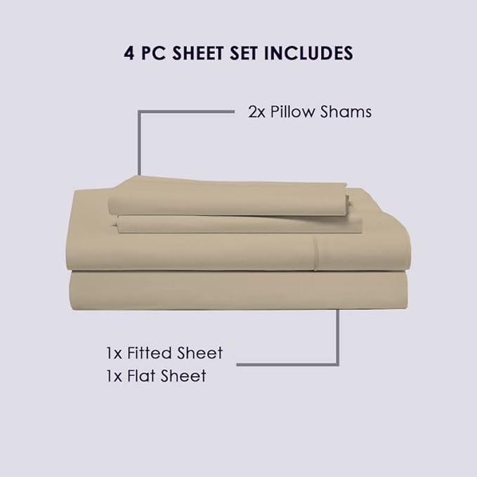 Pizuna Pure 100% Cotton California King Size Sheets, 800 Thread Count Long Staple Cotton Crisp Sateen Sheets with 15inch Deep Pocket (Combed Simply Taupe)