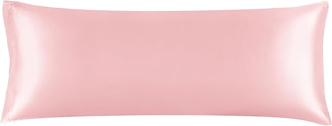 BEDELITE Satin Body Pillow Cover, Super Soft and Cooling Body Pillow Pillowcase for Hair and Skin, Breathable Silky Full Long Pillowcase Cover(20"x54", Pink)