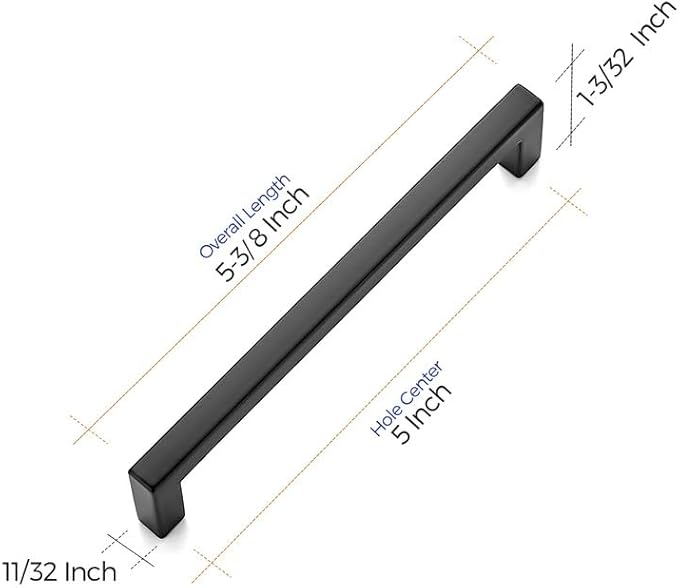 Ravinte 20 Pack 5 Inch Hole Center Solid Slim Square Pulls Matte Black Kitchen Cabinet Handles Square Bar Drawer Handles Flat Black Drawer Pulls for Cupboard Dresser and Cabinets