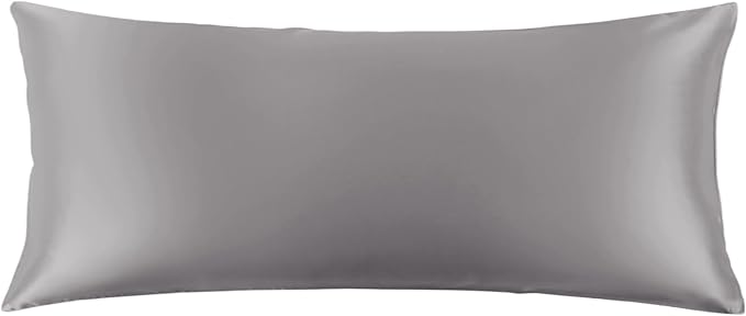 THXSILK 100% Mulberry Silk Pillowcase for Hair and Skin, 22 Momme Natural Silk Body Pillow Cover with Hidden Zipper, Soft Breathable Smooth Organic Silk Body Pillowcase(Grey, Body Size 20"x54")