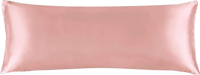 BEDELITE Satin Body Pillow Cover, Super Soft and Cooling Body Pillow Pillowcase for Hair and Skin, Breathable Silky Full Long Pillowcase Cover(20"x54", Rose Pink)