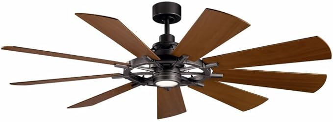 KICHLER Gentry 65” LED Ceiling Fan in Anvil Iron, Extra Large Indoor Fan with Reversible Blades and Modern Design, 300265AVI