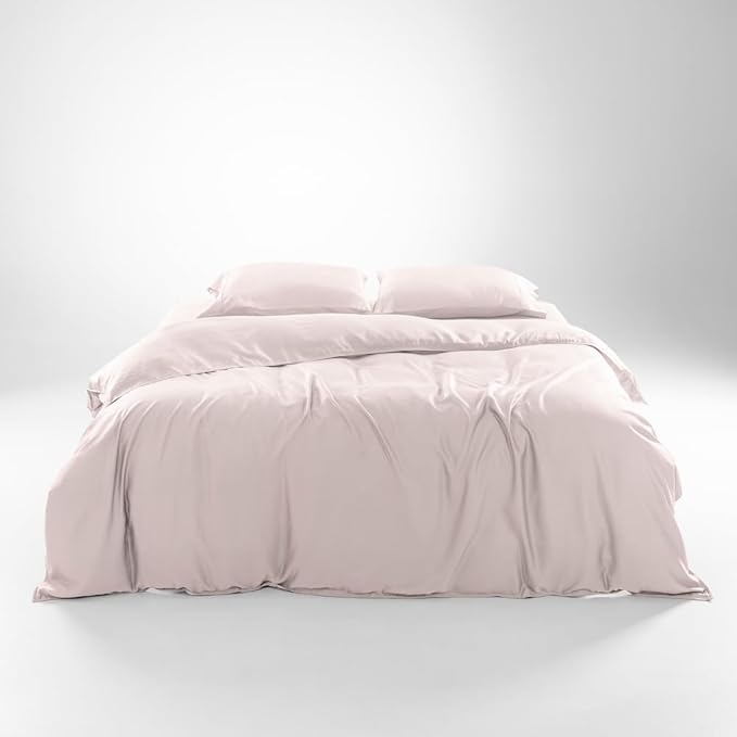 Olive + Crate Tencel Eucalyptus Cooling Duvet Cover Set - Hypoallergenic, Lyocell Tencel Duvet Cover - Soft, Temperature Regulating with Hidden Button Closure & Corner Ties - Queen Size [Barely Pink]