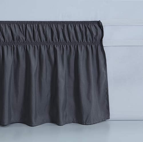 MEILA Wrap Around Bed Skirt Three Fabric Sides Elastic Dust Ruffled 16 Inch Tailored Drop,Easy to Install Fade Resistant-Dark Grey, Twin/Full
