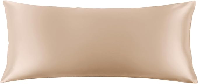 THXSILK Set of 2 100% Mulberry Silk Pillowcase for Hair and Skin, Grade 6A+ Mulberry Silk Pillow Cases 22 Momme, Hypoallergenic Pillow Case Cover with Zipper (Body Size 20"x54", Beige)