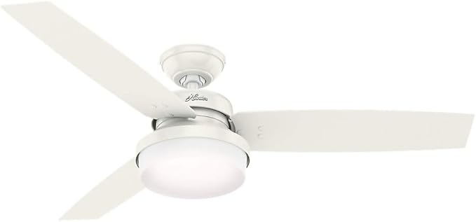 Hunter 52 inch Indoor Ceiling Fan with LED Light and Remote Control - Standard Mount White Ceiling Fan, 3 Blades, For Bedroom, Living Room, or Kitchen - Sentinel 59169, Fresh White