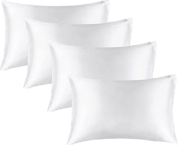 BEDELITE Satin Pillowcase for Hair and Skin, Super Soft Similar to Silk Pillow Cases 4 Pack with Envelope Closure, Cooling Pillowcases for Women Men (20"x40" King Size, White)