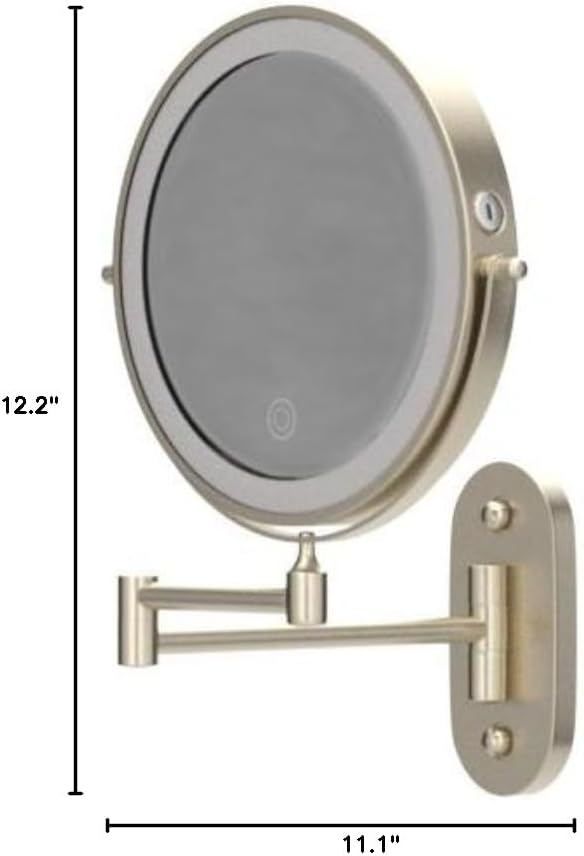 Rechargeable Wall Mounted Lighted Makeup Vanity Mirror 8 Inch Double Sided 1X 10X Magnifying Bathroom Mirror, 3 Color Lighting, Touch Screen Dimming, 360 Rotation Shaving Mirror