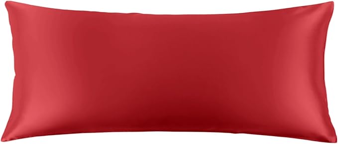 THXSILK 100% Pure Mulberry Silk Pillowcase for Hair and Skin, Upgraded Real 22 Momme Grade 6A+ Silk, Durable, Soft and Anti-Aging Silk Body Pillow Case with Zipper(Body Size 20"x54", Red)