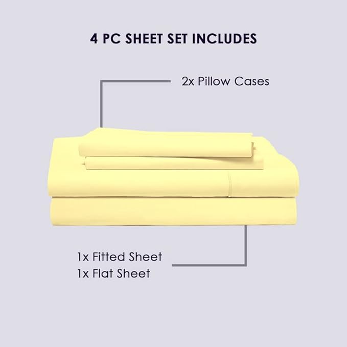 Pizuna Pure 100% Cotton Sheets California King Size, 800 Thread Count Long Staple Cotton Crisp Sateen Sheets California King with 15" Deep Pocket (Combed Mellow Yellow Cotton Sheets California King)
