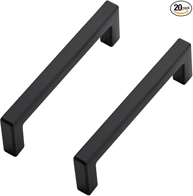 Ravinte 20 Pack Solid 3-1/2 Inch Center to Center Slim Square Bar Drawer Handles - Cabinet Hardware in Matte Black - Kitchen Handles and Pulls