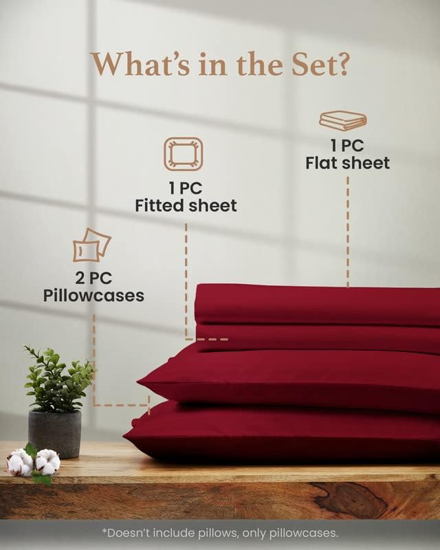 Good Sleep Egyptian Cotton Luxury Sheets - Full Size, 4 Pc, Deep Pocket, Burgundy