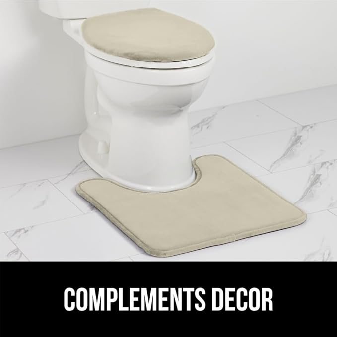 GORILLA GRIP Thick Memory Foam Bathroom Toilet Lid Seat Cover, Soft Velvet Topside, Machine Wash, Plush Cushioned Covers Fits Most Size Lids, Decorative Bath Room Accessories, 19.5x18.5, Champagne