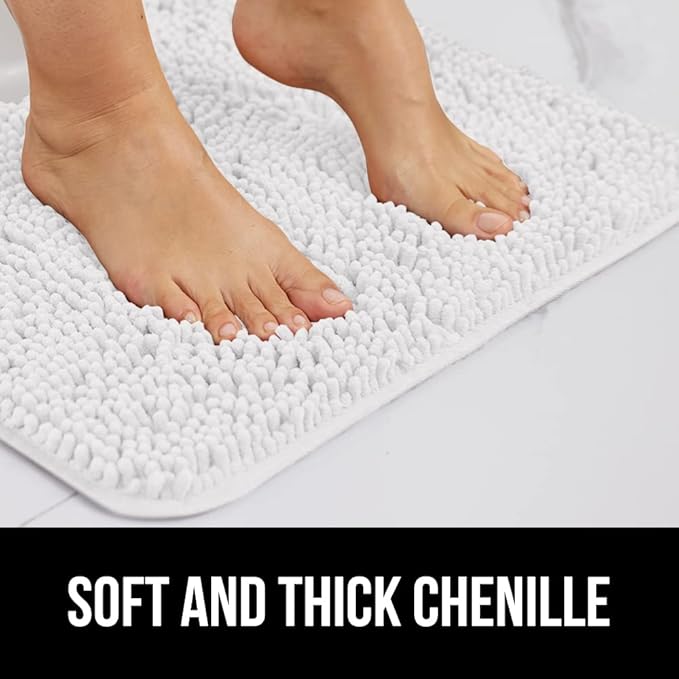 GORILLA GRIP Bathroom Rug Sets, Soft Chenille 2 Piece Area Rugs Set, Toilet Base Mat and 30x20 Carpet, Absorbent Microfiber Washable Mats Dry Quickly, Home Décor and Bath Room Accessories, White