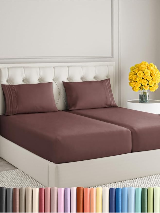 Split King Size 5 Piece Sheet Set - Extra Soft, Breathable & Cooling Sheets - Hotel Luxury Bed Sheets for Women & Men - Deep Pockets, Easy-Fit & Wrinkle-Free Sheets - Dark Russet Oeko-Tex Bed Sheets
