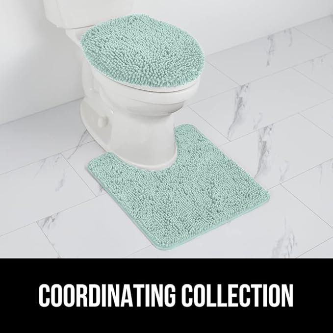 GORILLA GRIP Soft Chenille Bathroom Toilet Lid Cover, Machine Washable Seat Covers, 19.5x18.5, Stays in Place Rubber Backing, Fits Most Round, Elongated and Oblong Lids, Accessories Decor, Seablue