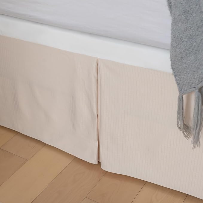Queen Bed Skirt, Grid Plaid Soft Quadruple Pleated Ruffle Bed Skirt, Tailored Dust Ruffle 12 Inch Drop Easy Fit, Machine Washable (Beige)