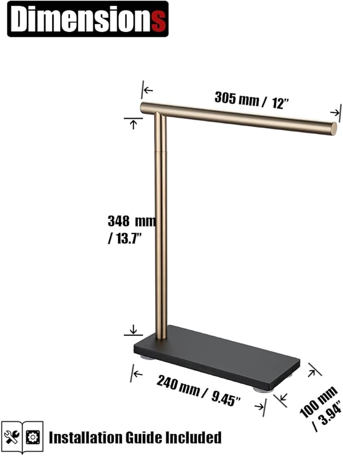 JQK Hand Towel Holder Stand Champagne Bronze, Modern Tree Rack Free Standing for Countertop with 12 Inch Bar, 304 Stainless Steel Thicken 0.8mm, HTT170-CB