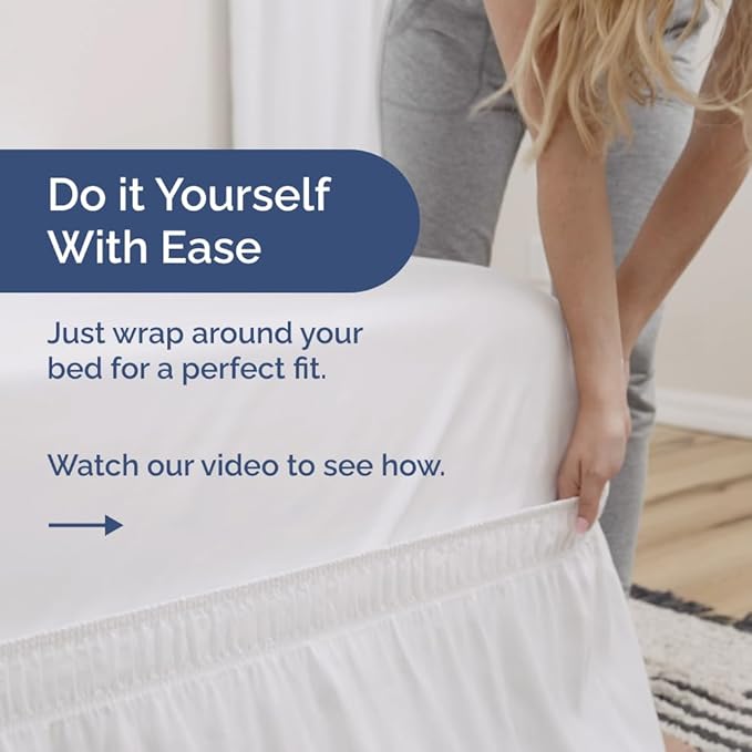 Wrap Around Dust Ruffle Bed Skirt - White - for Full Size Beds with 18 Inch Drop - Easy Fit Elastic Strap - Adjustable Pleated Bedskirt w/Brushed Fabric - Wrinkle Free - for Women, Men, Kids & Teens