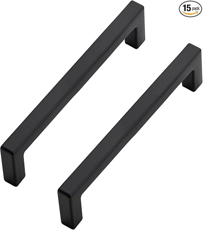 Ravinte 15 Pack Slim Square Bar Drawer Handles and Pulls - Black Kitchen Cabinet Hardware - Matte Black 4 Inch Center to Center Pulls