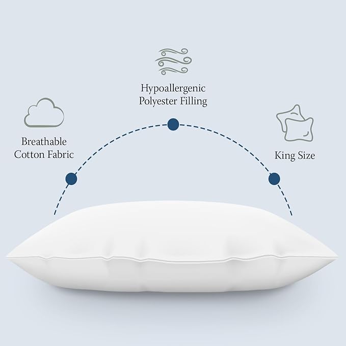 DOWNLITE 10-Pack Set of King Size Hypoallergenic Down Alternative Bed Pillows – Soft/Medium Density, for Stomach & Back Sleepers – Machine Washable & Dryable – Assembled in The USA