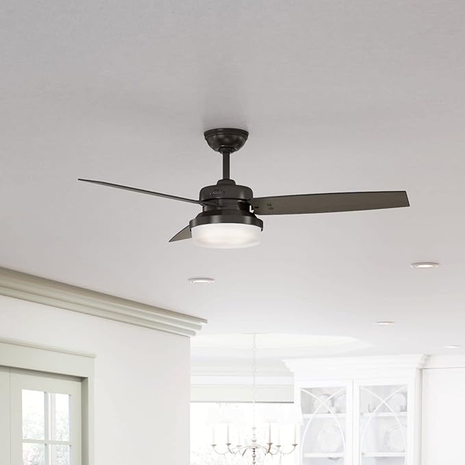 Hunter 52 inch Indoor Ceiling Fan with LED Light and Remote Control - Standard Mount White Ceiling Fan, 3 Blades, For Bedroom, Living Room, or Kitchen - Sentinel 59169, Fresh White