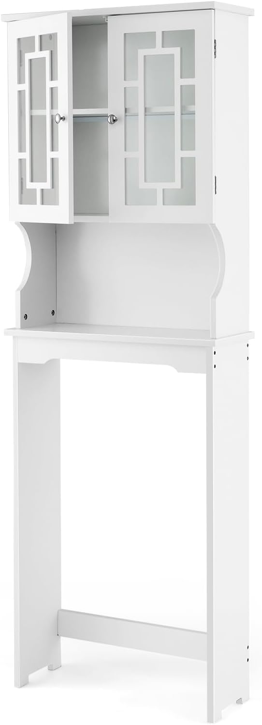 BestComfort Over The Toilet Storage Cabinet, Home Bathroom Space Saver Organizer Above Toilet, Double Doors and Adjustable Shelf, Wooden Freestanding Toilet Storage Rack Unit, 67 in H (White)