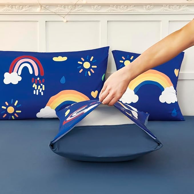 ANGIYUIN Blue Rainbow Kids Full Size Bed in A Bag with Sheets Cute Cloud and Rain Design Girls Comforter Set Soft Microfiber Bedding Set, Blue, Full