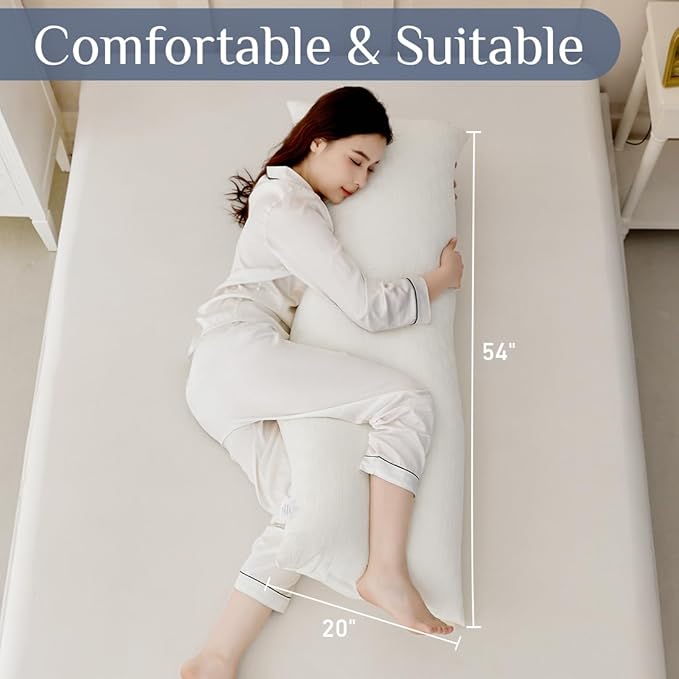 Leeden Full Body Pillow for Adults, Soft and Fluffy Long Pillow Insert, Breathable Pillow for Side Sleepers and Bed Support，20x54 Ivory White