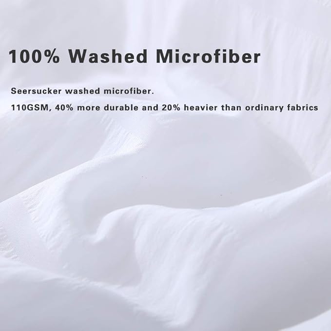 AveLom White Duvet Cover Set California King Size (104 x 98 inches), 3 Pieces (1 Duvet Cover + 2 Pillowcases), Seersucker Soft Washed Microfiber, Textured Duvet Cover with Zipper Closure, Corner Ties
