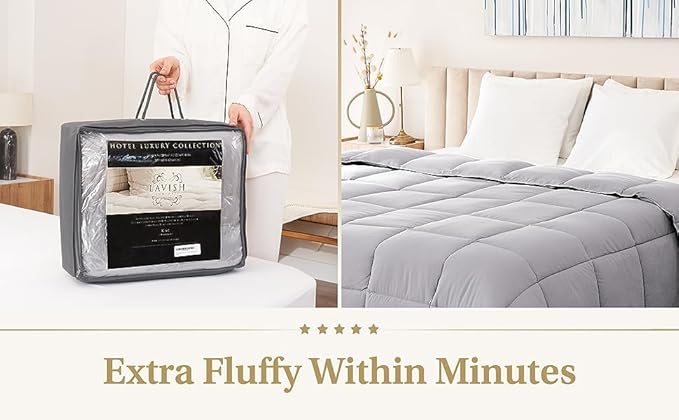 Lavish Comforts® Gray King Comforter – Fluffy Down Alternative Duvet Insert, Light Gray Comforter, All-Season Bedding, Hypoallergenic, Machine Washable, King Duvet Insert w/Corner Loops